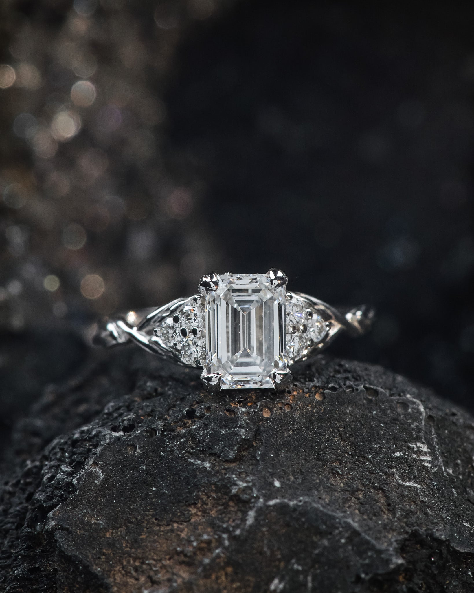 Emerald cut lab grown diamond engagement ring, white gold diamond ring / Gloria - Eden Garden Jewelry™