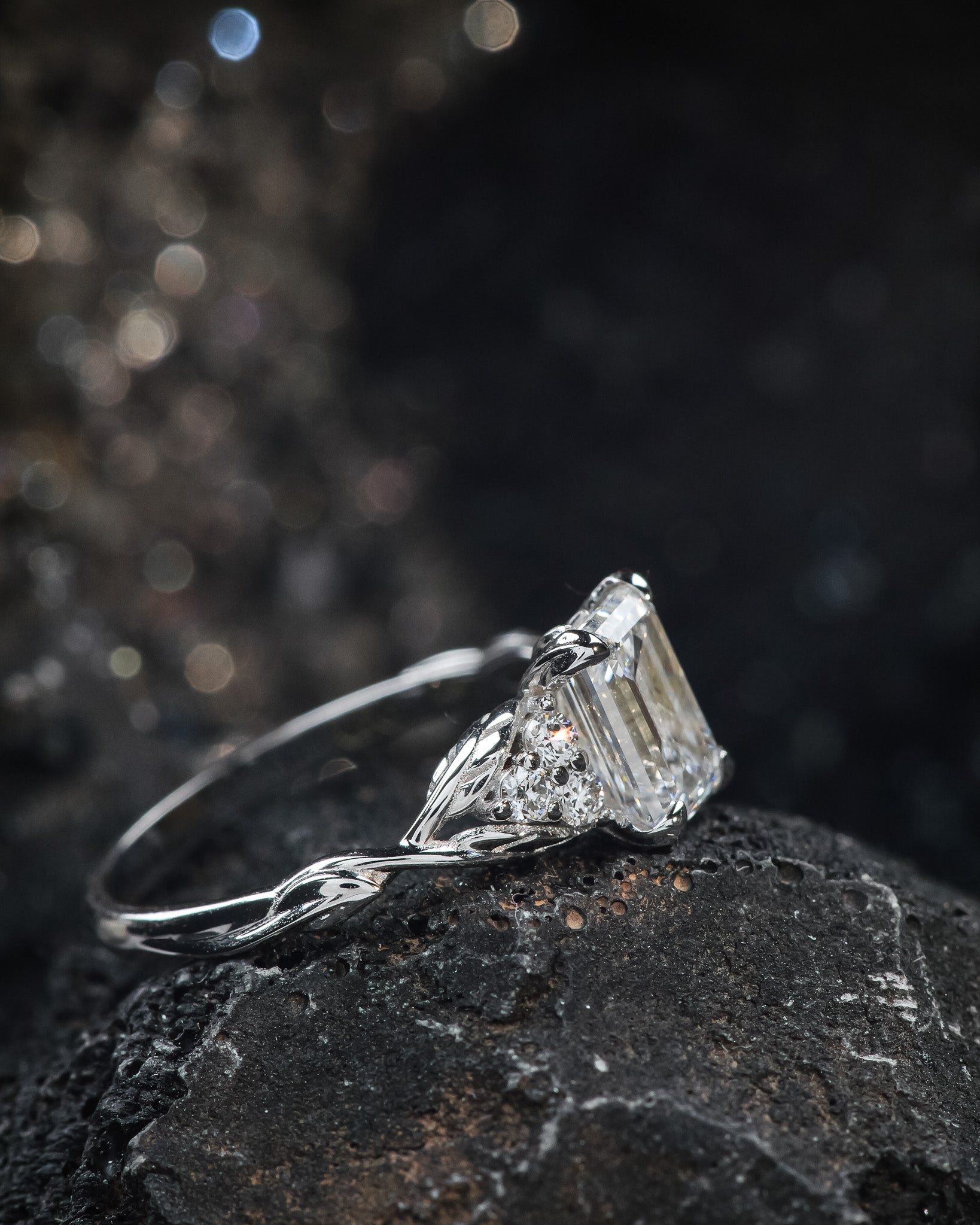Emerald cut lab grown diamond engagement ring, white gold diamond ring / Gloria - Eden Garden Jewelry™