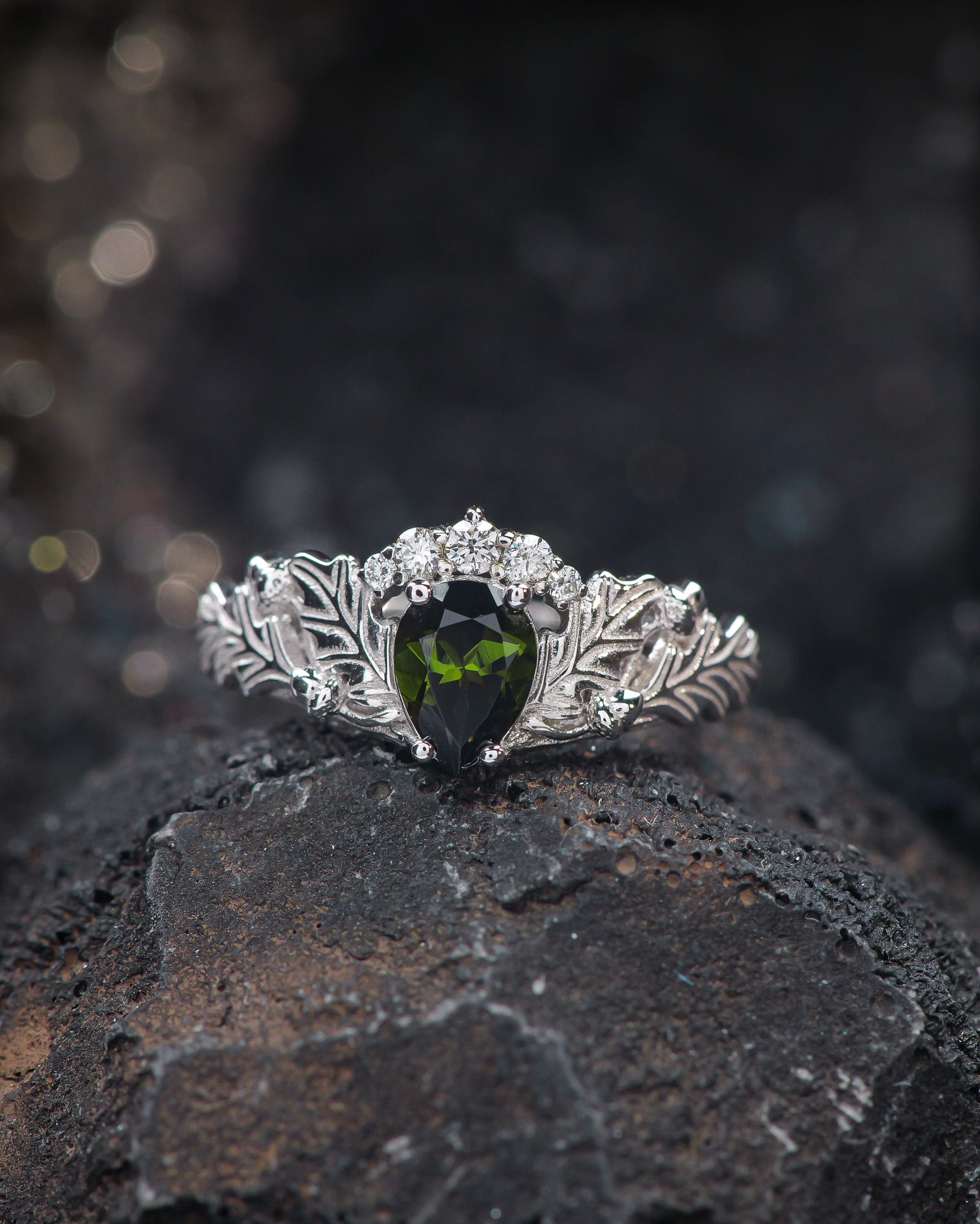 Natural tourmaline oak leaves engagement ring, nature inspired engagement ring / Royal Oak - Eden Garden Jewelry™