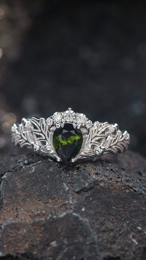 Natural tourmaline oak leaves engagement ring, nature inspired engagement ring / Royal Oak - Eden Garden Jewelry™