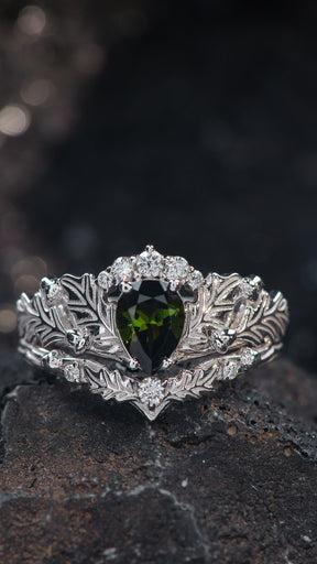 Natural tourmaline oak leaves engagement ring, nature inspired engagement ring / Royal Oak - Eden Garden Jewelry™