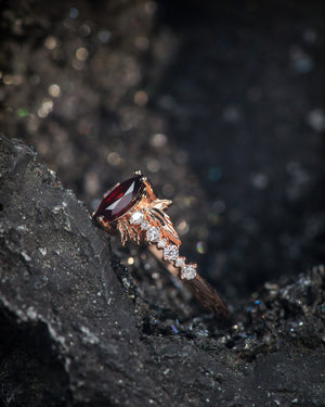 READY TO SHIP: Verbena ring in 14K rose gold, natural garnet marquise cut 8x4 mm, accents lab grown diamonds, RING SIZE: 5.5 - 8.5 US