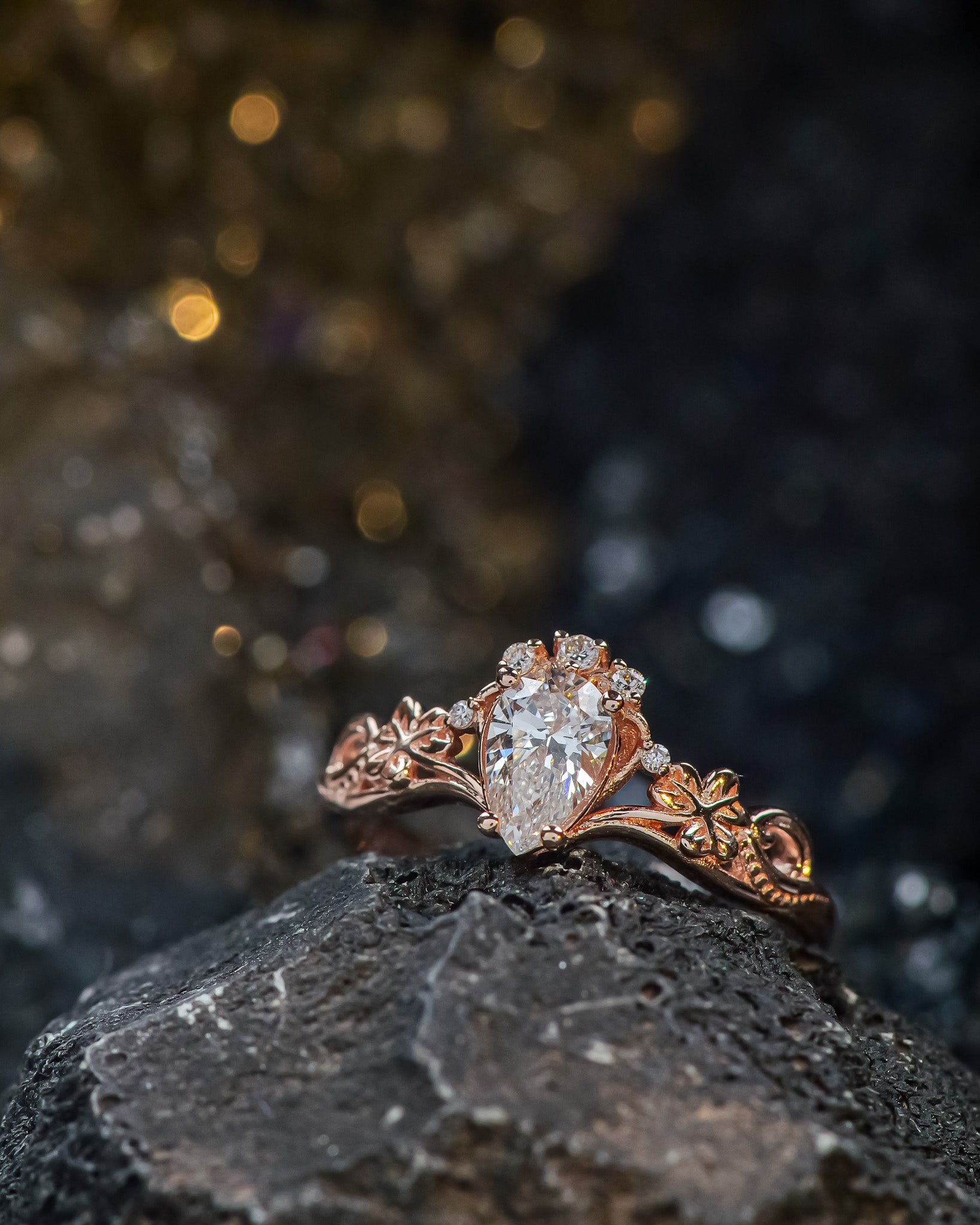 READY TO SHIP: Horta engagement ring with lab-grown diamond and accent diamonds, 14K rose gold, RING SIZES: 5.5 - 8.5 US - Eden Garden Jewelry™