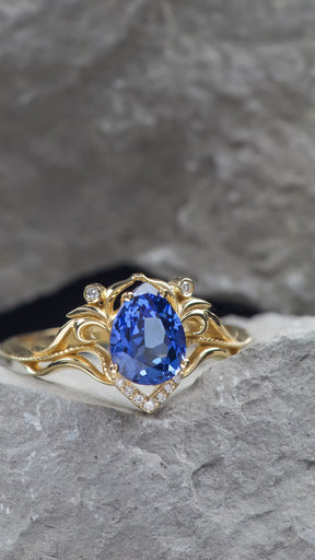 READY TO SHIP: Lida engagement ring with vivid lab sapphire, 14K white gold, RING SIZES: 5.5 - 8.5 US - Eden Garden Jewelry™