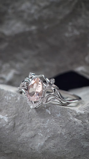 Tender pink morganite bridal ring set / Lida - Eden Garden Jewelry™
