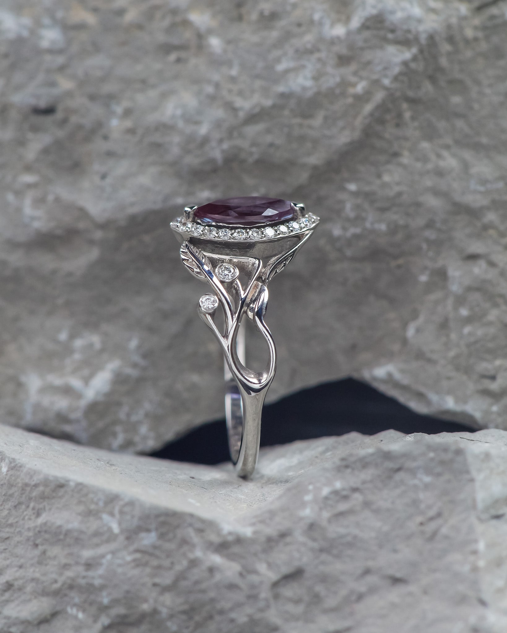 Lab alexandrite marquise ring, diamond halo engagement ring / Callisto - Eden Garden Jewelry™