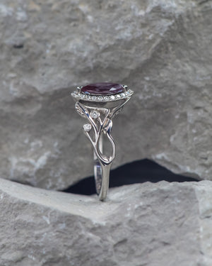 Lab alexandrite marquise ring, diamond halo engagement ring / Callisto