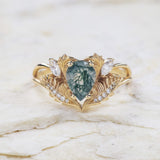 READY TO SHIP: Adonis ring in 14K or 18K yellow gold, pear cut moss agate, accent lab grown diamonds, RING SIZES: 6 - 9.5 US