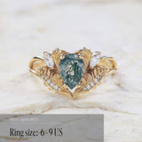 READY TO SHIP: Adonis ring in 14K or 18K yellow gold, pear cut moss agate, accent lab grown diamonds, RING SIZES: 6 - 9.5 US