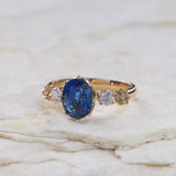 READY TO SHIP: Fiorella engagement ring in 14K yellow gold, natural blue sapphire oval cut 8x6 mm, accent lab grown diamonds, RING SIZE: 5.5 - 8.5 US - Eden Garden Jewelry™