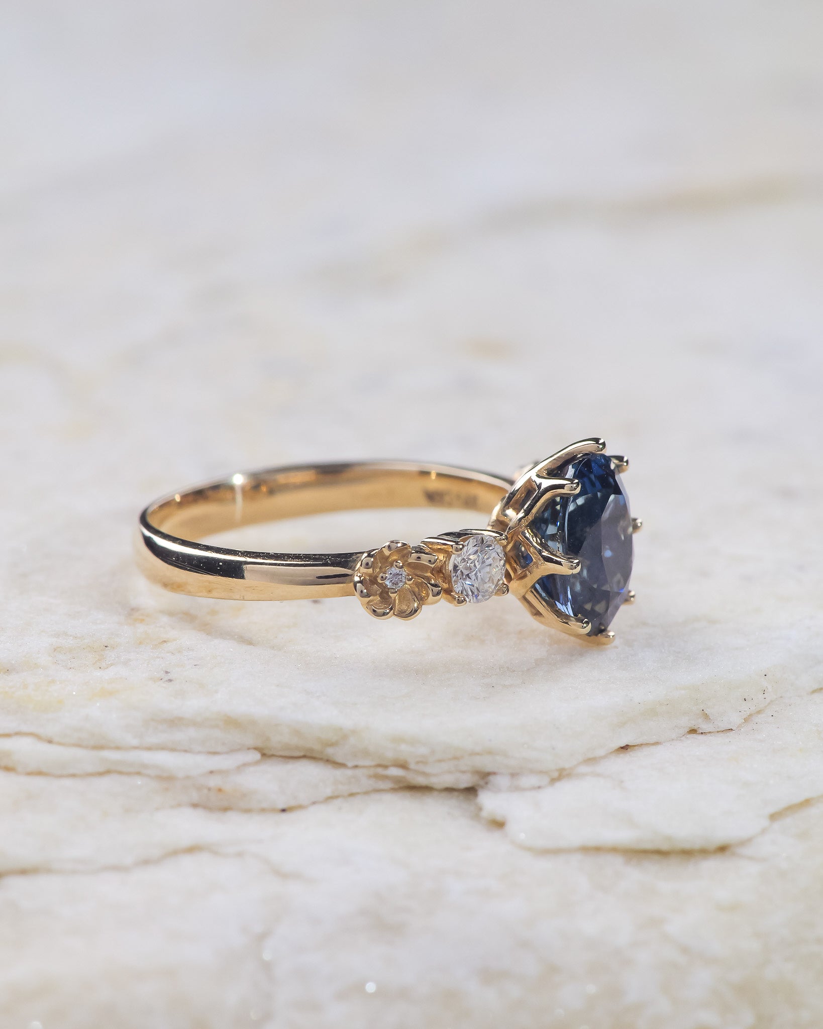 READY TO SHIP: Fiorella engagement ring in 14K yellow gold, natural blue sapphire oval cut 8x6 mm, accent lab grown diamonds, RING SIZE: 5.5 - 8.5 US - Eden Garden Jewelry™