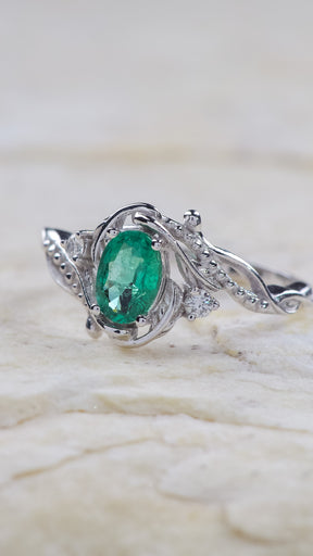 Botanical engagement ring with natural emerald / Undina - Eden Garden Jewelry™