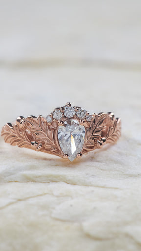 READY TO SHIP: Royal oak ring in 14K rose gold, lab diamond pear cut 7x5 mm, accent natural diamonds, AVAILABLE RING SIZES: 5.5 - 8.5 US - Eden Garden Jewelry™