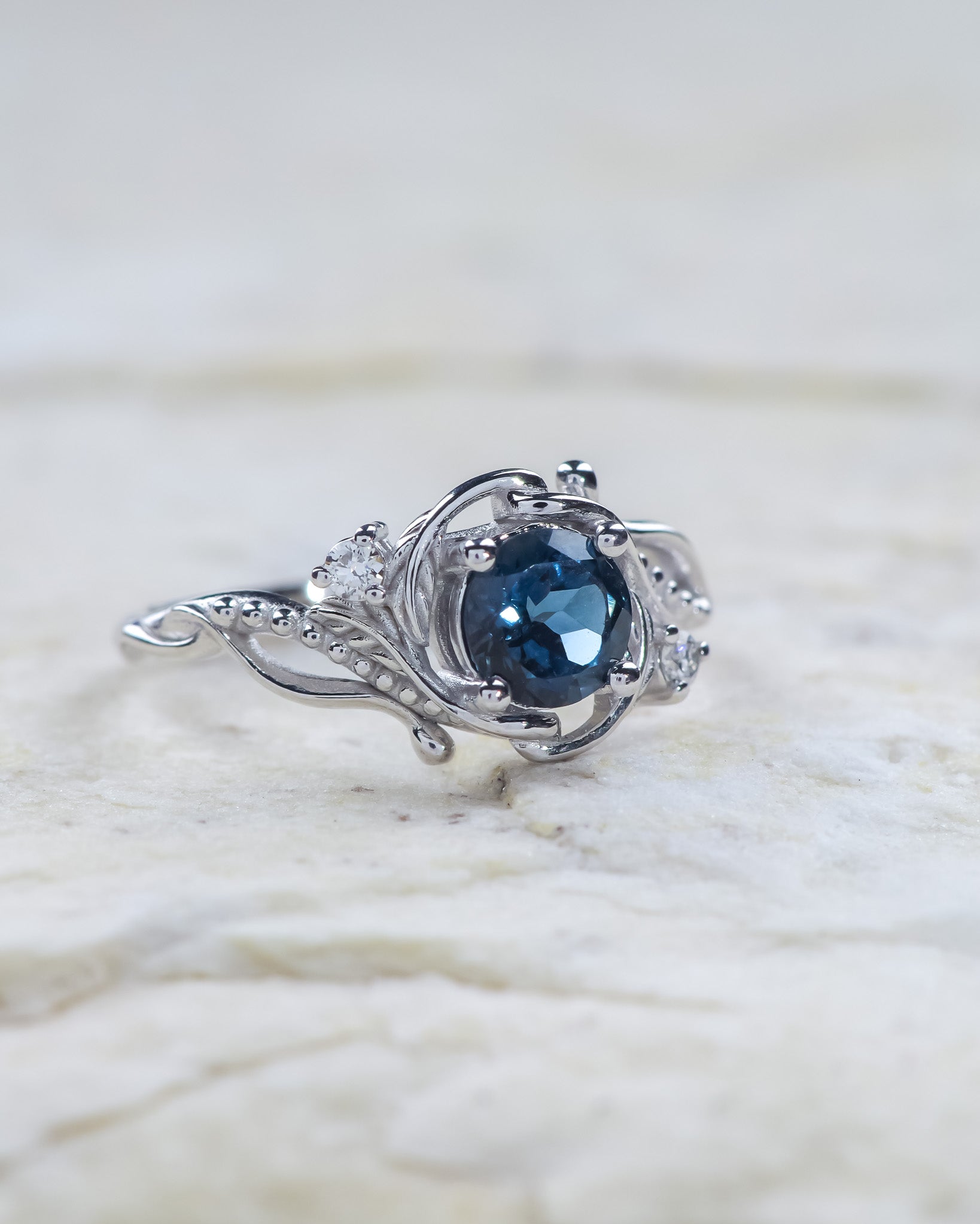 London blue topaz engagement ring, gold nature inspired ring / Undina - Eden Garden Jewelry™