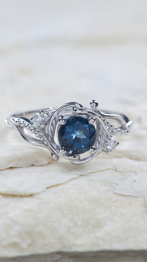 London blue topaz engagement ring, gold nature inspired ring / Undina - Eden Garden Jewelry™