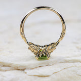 Peridot engagement ring, emerald cut gemstone proposal ring with accent diamonds / Gloria