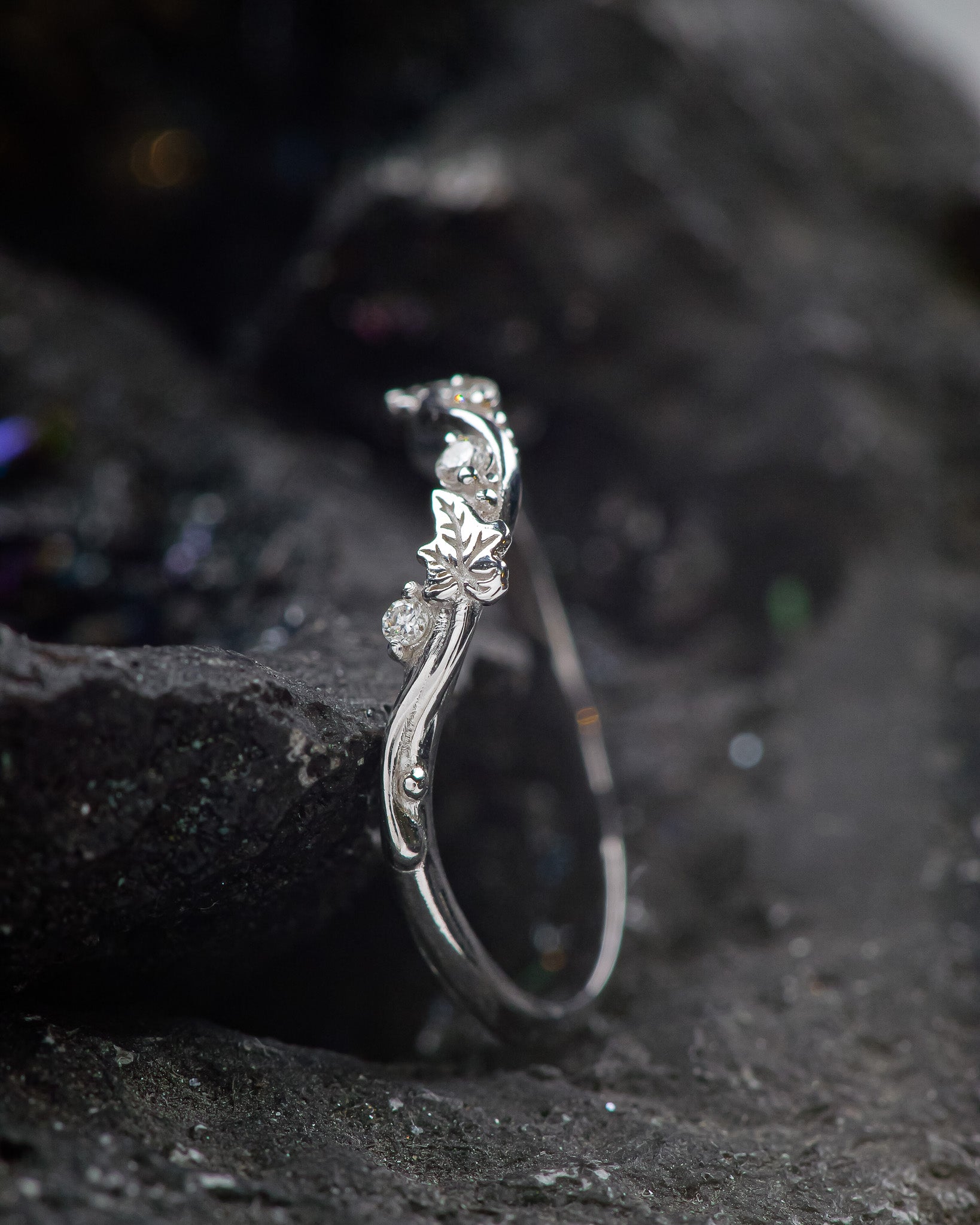 Curved ivy leaves wedding band with diamonds | Matching ring for Undina Ivy - Eden Garden Jewelry™