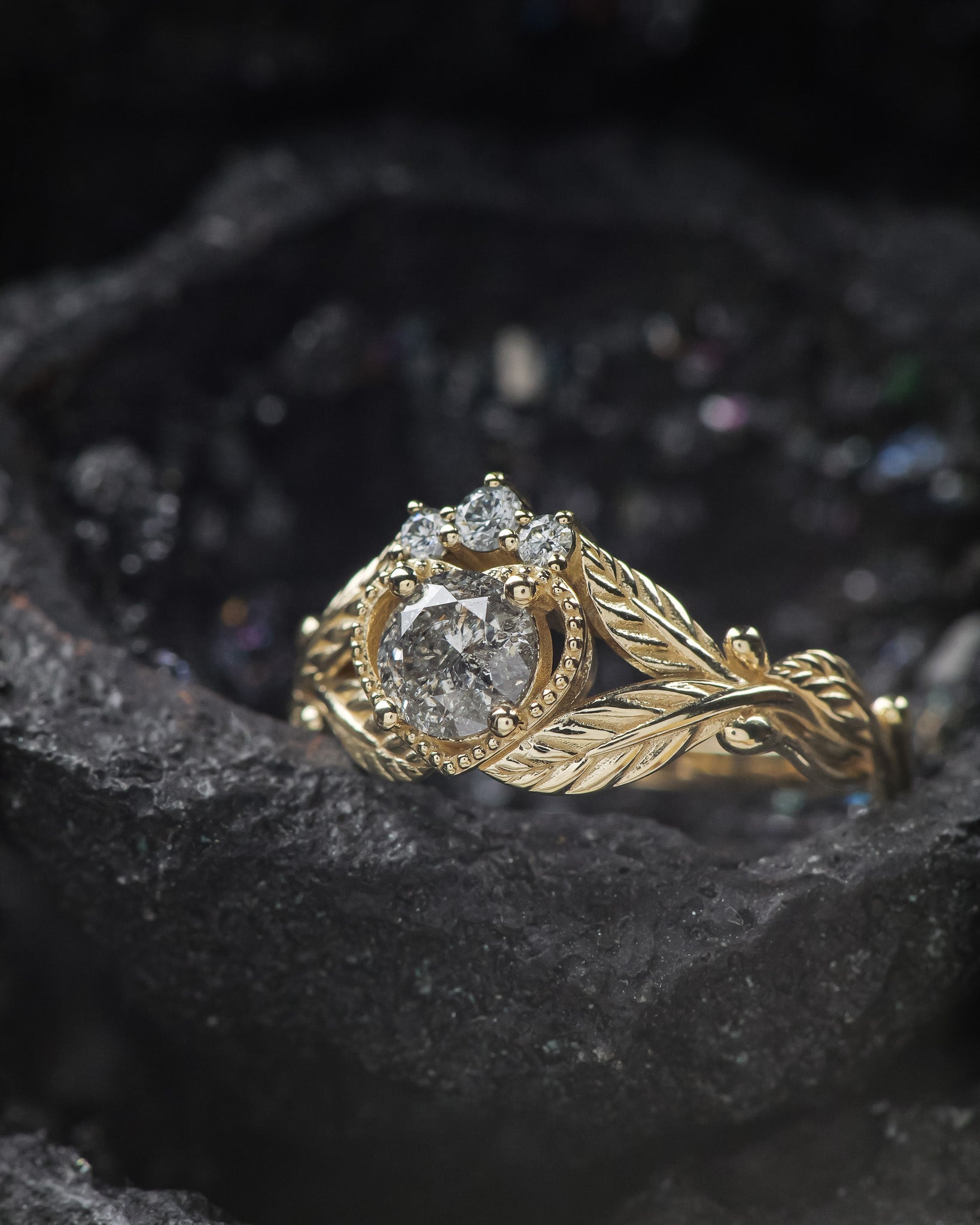 Salt and pepper diamond engagement ring, alternative Claddagh ring - Eden Garden Jewelry™