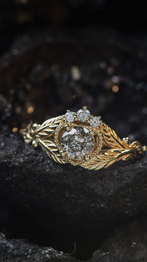 Salt and pepper diamond engagement ring, alternative Claddagh ring - Eden Garden Jewelry™