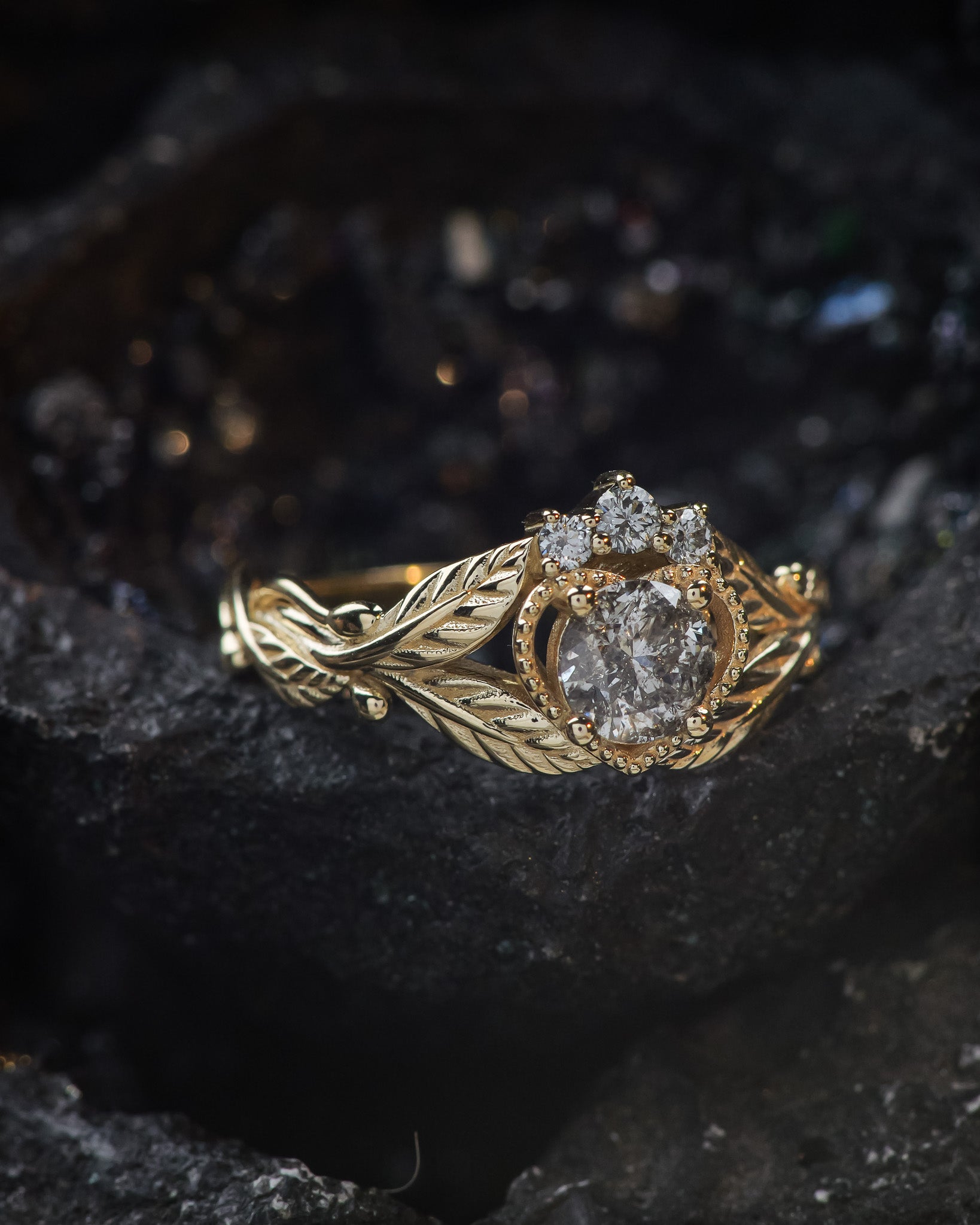 Salt and pepper diamond engagement ring, alternative Claddagh ring - Eden Garden Jewelry™