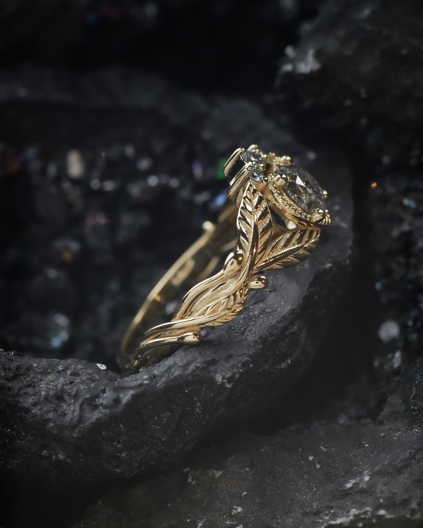 Salt and pepper diamond engagement ring, alternative Claddagh ring - Eden Garden Jewelry™