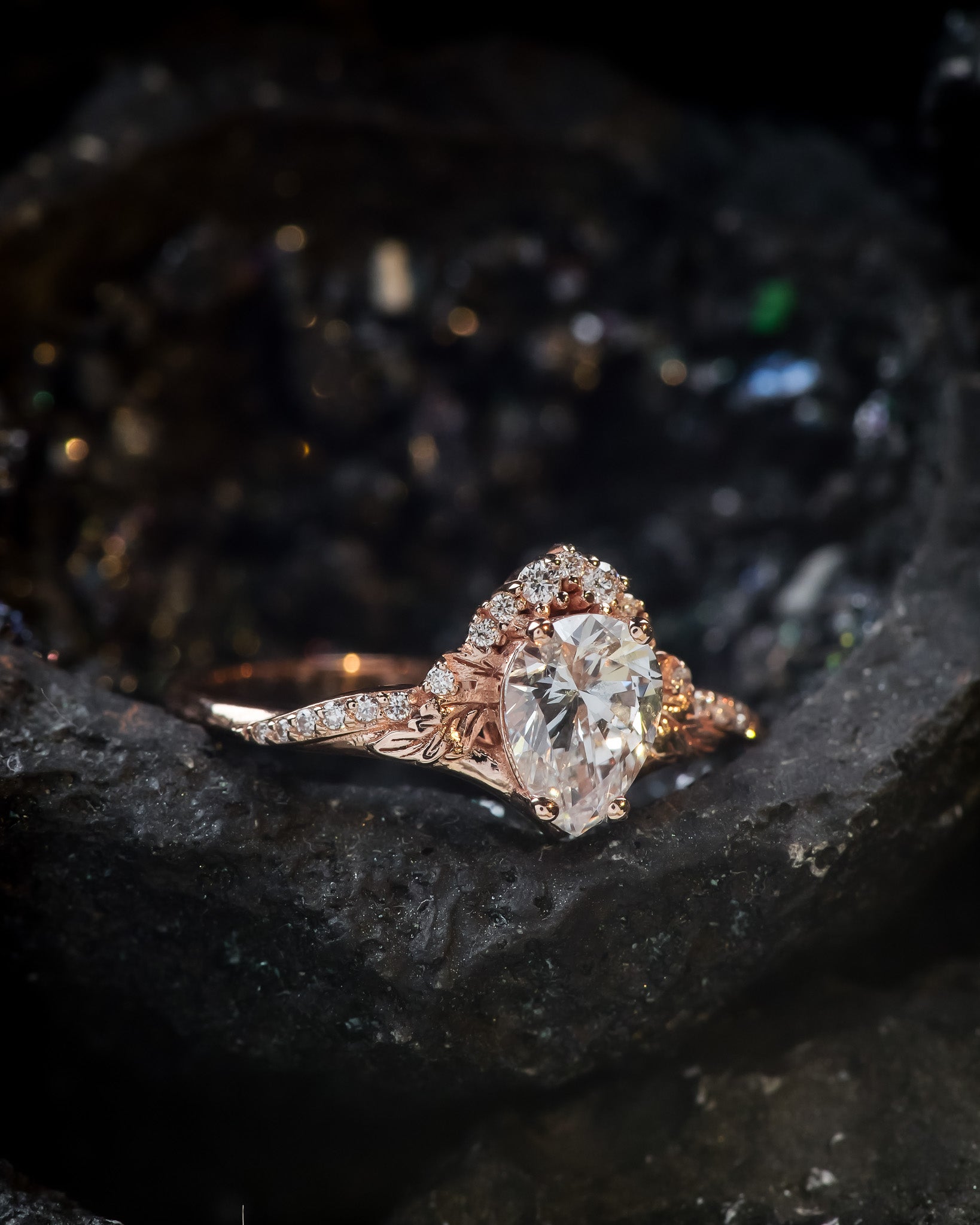 Pear lab grown diamond engagement ring, nature inspired gold promise ring with diamonds / Amelia - Eden Garden Jewelry™
