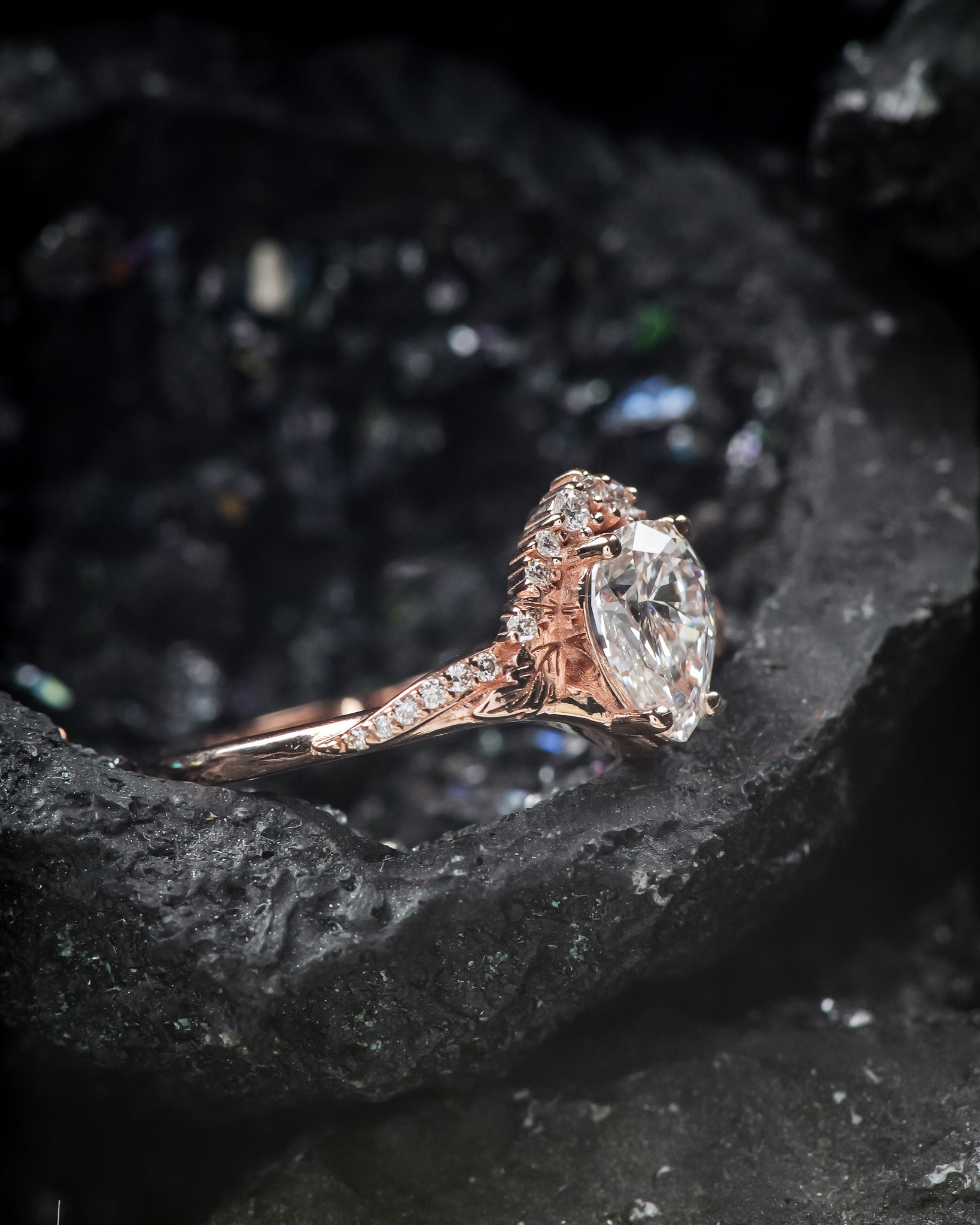 Pear lab grown diamond engagement ring, nature inspired gold promise ring with diamonds / Amelia - Eden Garden Jewelry™