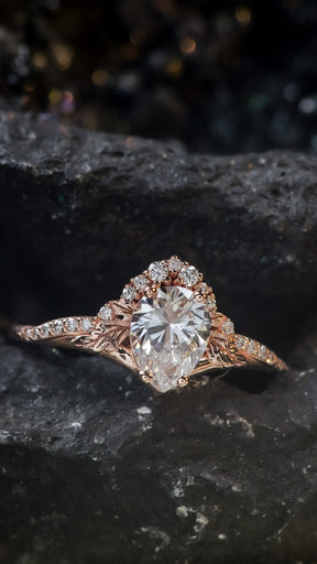 Pear lab grown diamond engagement ring, nature inspired gold promise ring with diamonds / Amelia - Eden Garden Jewelry™