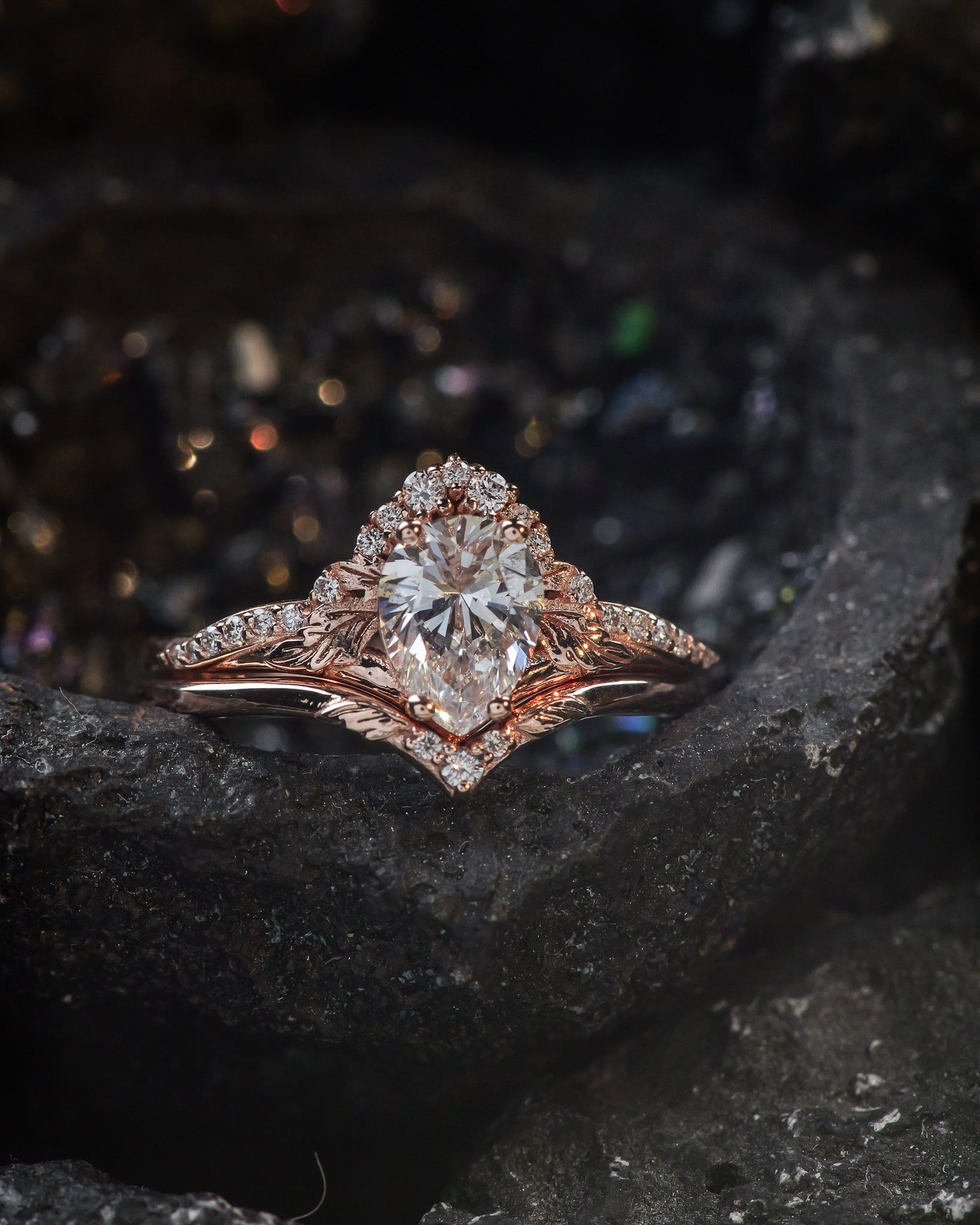 Pear lab grown diamond engagement ring, nature inspired gold promise ring with diamonds / Amelia - Eden Garden Jewelry™