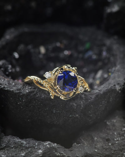 Fantasy engagement ring with blue lab sapphire / Undina - Eden Garden Jewelry™