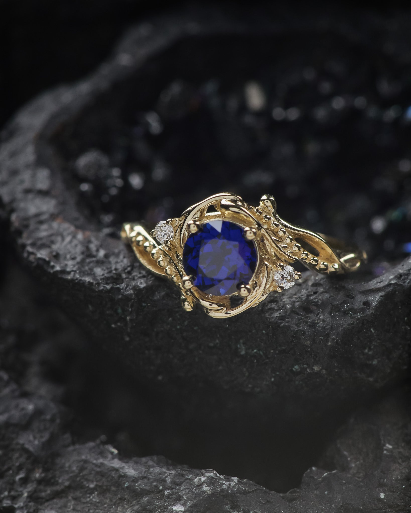 Fantasy engagement ring with blue lab sapphire / Undina - Eden Garden Jewelry™