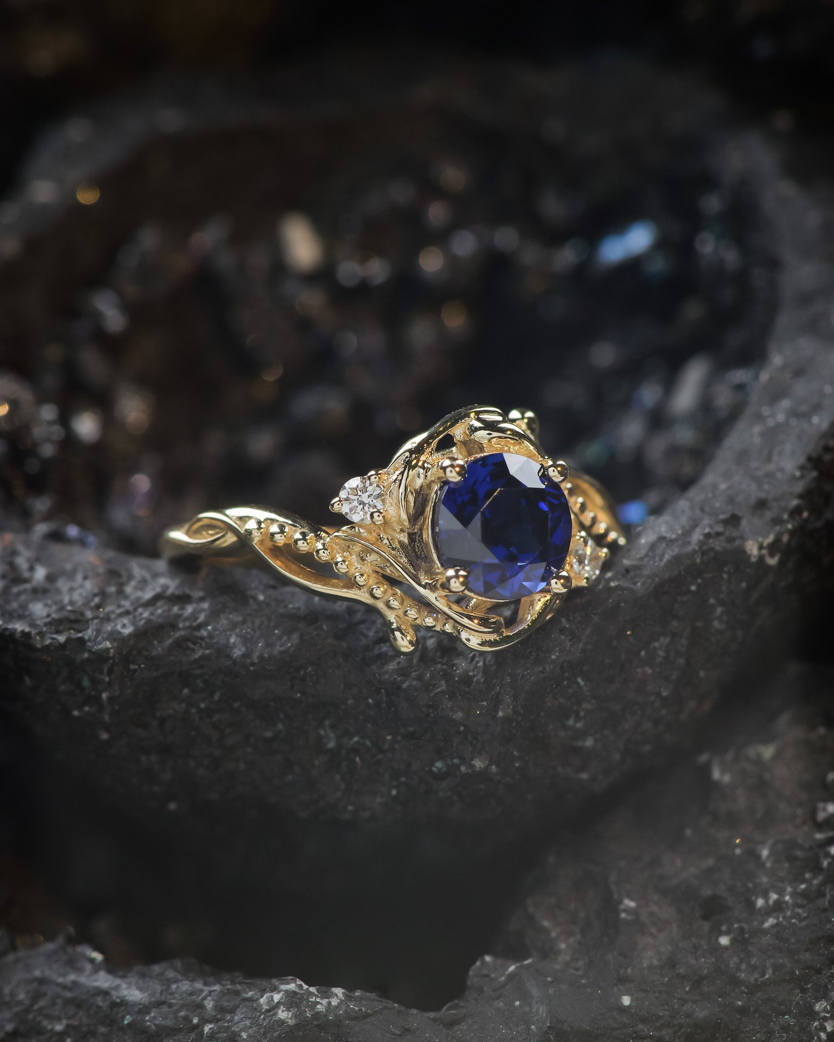 Fantasy engagement ring with blue lab sapphire / Undina - Eden Garden Jewelry™