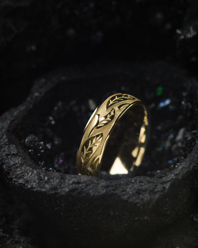 Custom order/ modification: Leaf pattern wedding band, unisex ring / COMFORT FIT - Eden Garden Jewelry™