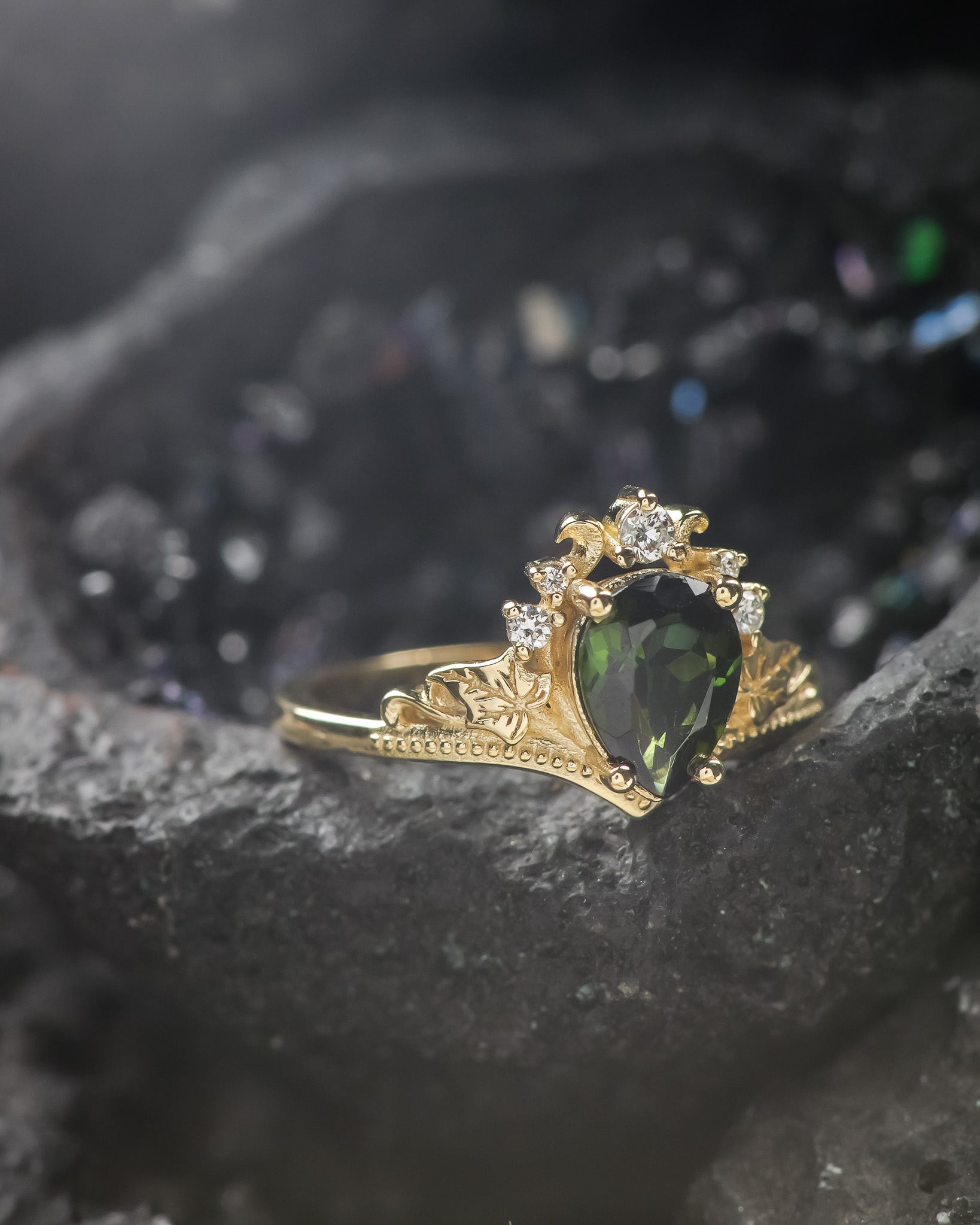 Tourmaline and diamonds engagement ring, green stone proposal ring / Ariadne - Eden Garden Jewelry™