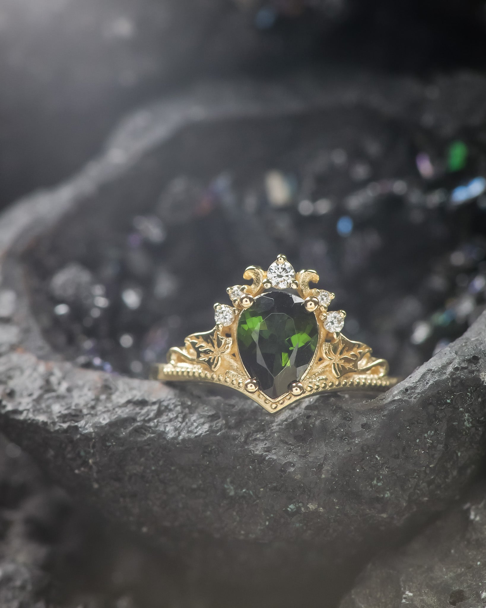 Tourmaline and diamonds engagement ring, green stone proposal ring / Ariadne - Eden Garden Jewelry™