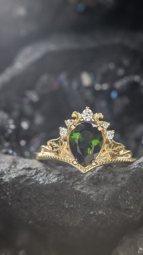 Tourmaline and diamonds engagement ring, green stone proposal ring / Ariadne - Eden Garden Jewelry™