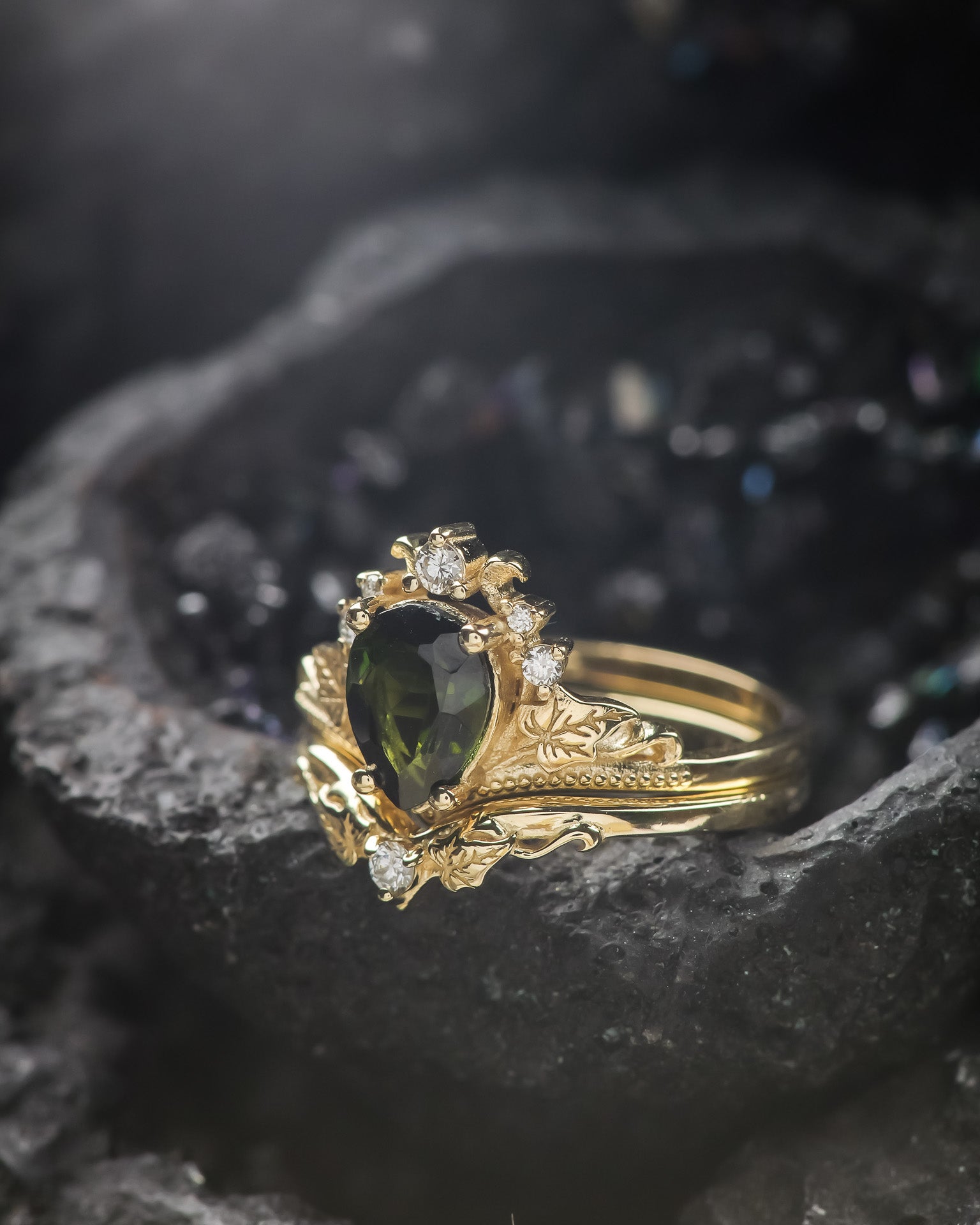 Tourmaline and diamonds engagement ring, green stone proposal ring / Ariadne - Eden Garden Jewelry™
