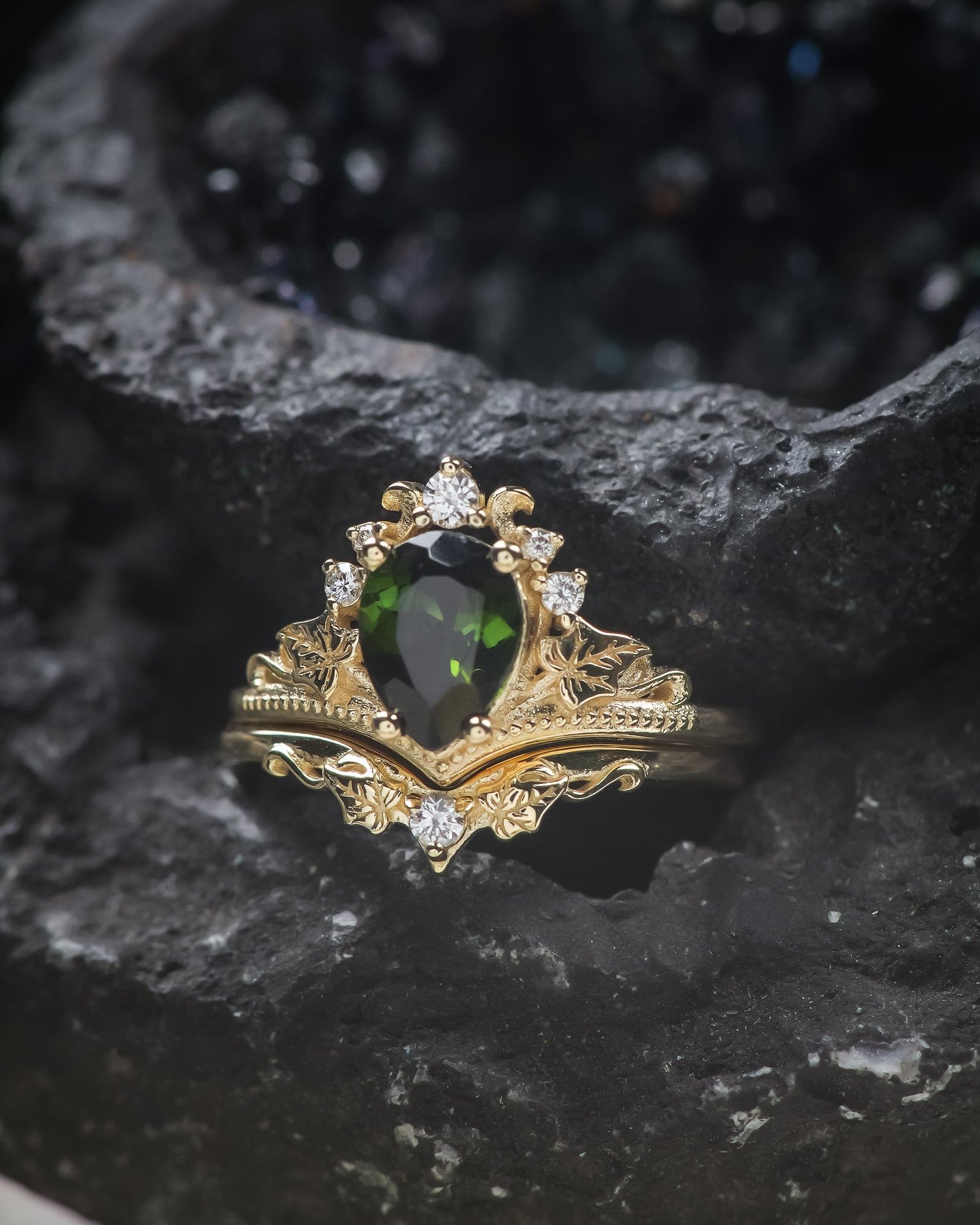 Tourmaline and diamonds engagement ring, green stone proposal ring / Ariadne - Eden Garden Jewelry™