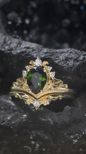 Green tourmaline engagement ring, bridal ring set with diamonds / Ariadne - Eden Garden Jewelry™