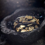 Custom order/MODIFICATION: Black and gold oak band with moss agates - Eden Garden Jewelry™