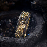 Custom order/MODIFICATION: Black and gold oak band with moss agates - Eden Garden Jewelry™