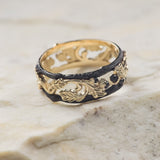 Black and gold oak ring, wedding band for him