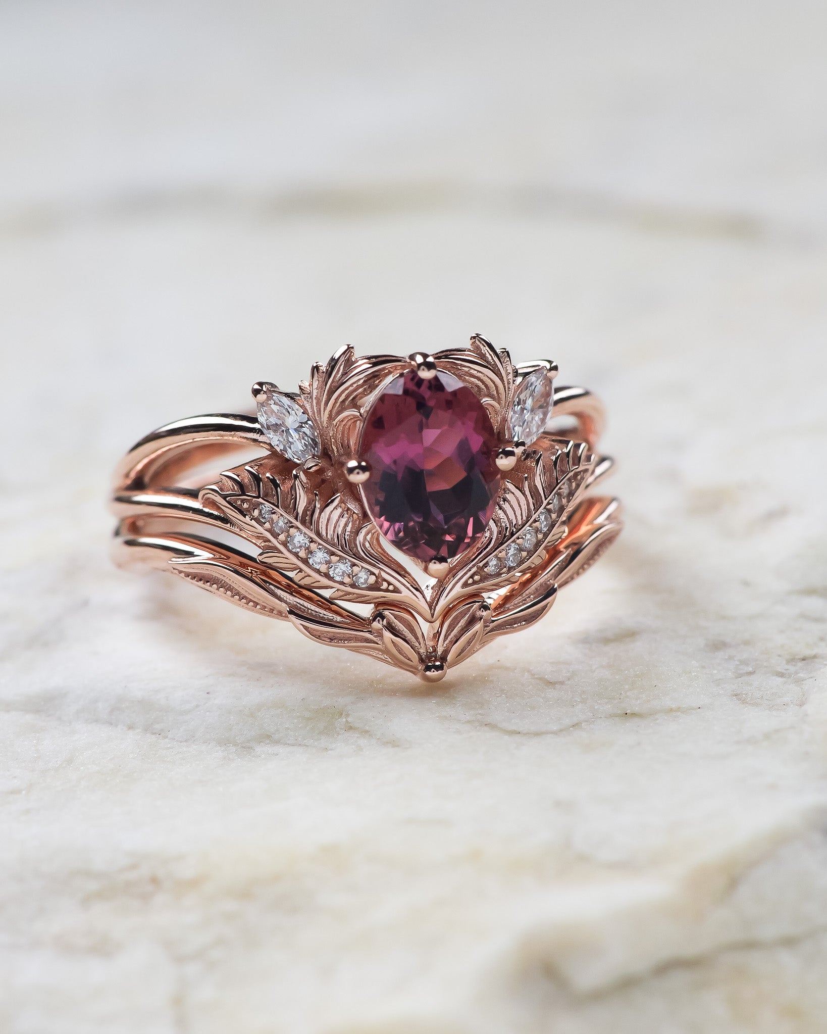 Pink tourmaline and diamonds engagement ring / Adonis - Eden Garden Jewelry™