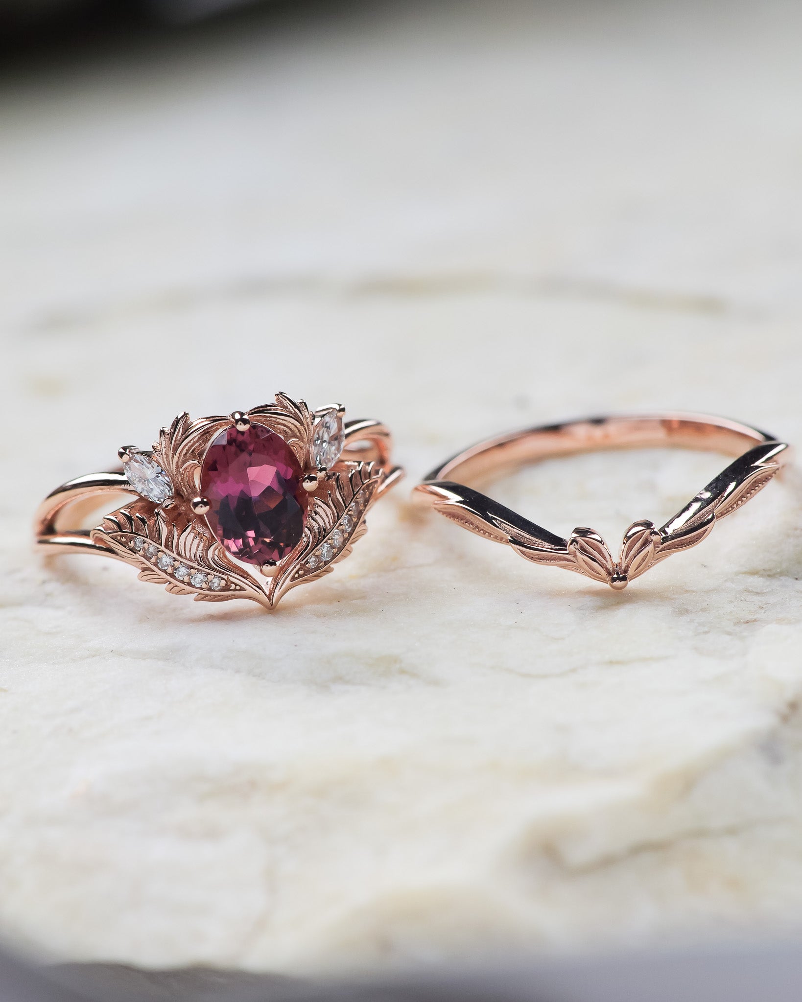 Pink tourmaline and diamonds engagement ring / Adonis - Eden Garden Jewelry™