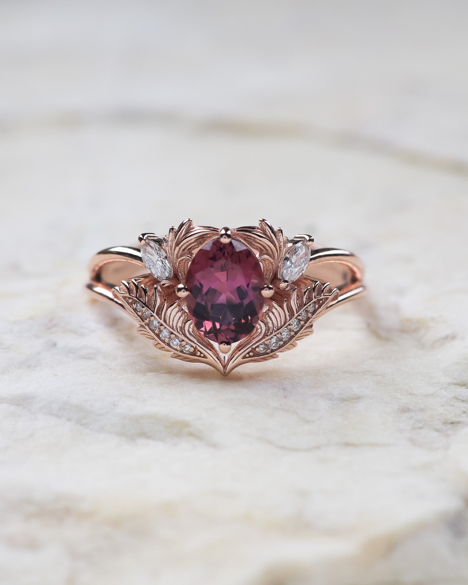 Pink tourmaline and diamonds engagement ring / Adonis - Eden Garden Jewelry™