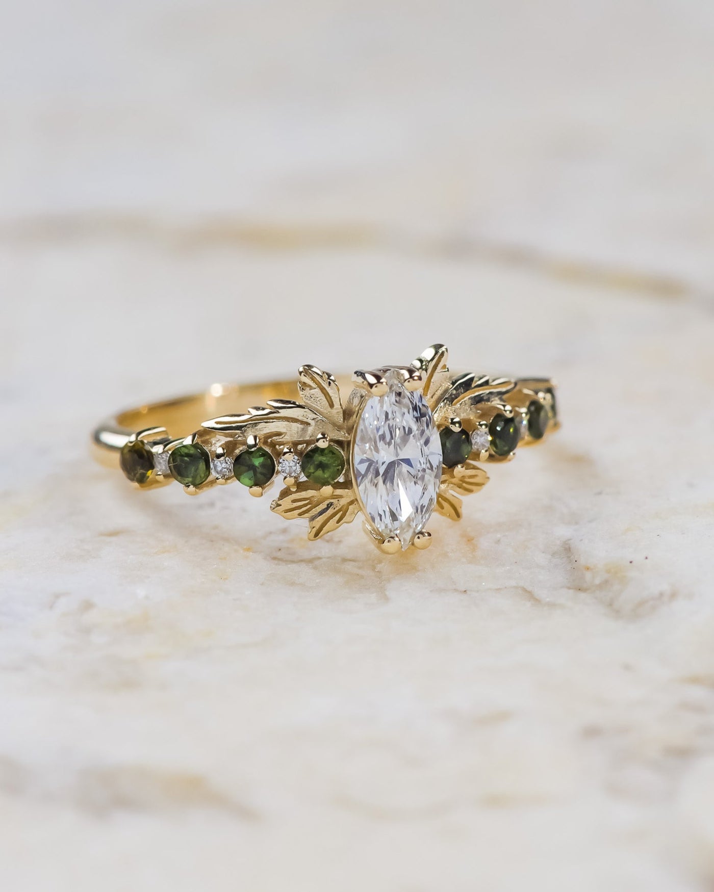 Diamonds and tourmalines engagement ring / Verbena - Eden Garden Jewelry™