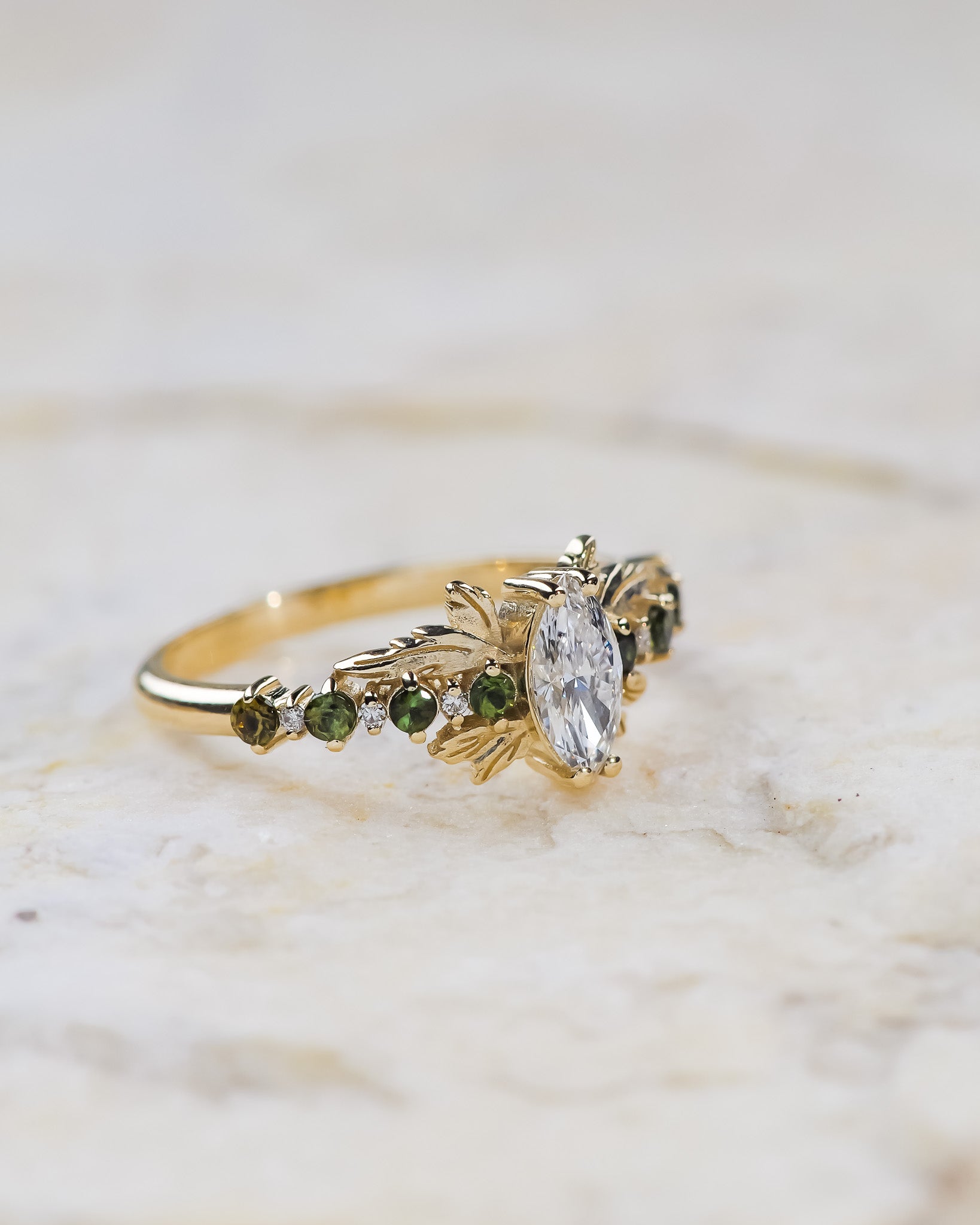 Diamonds and tourmalines engagement ring / Verbena - Eden Garden Jewelry™