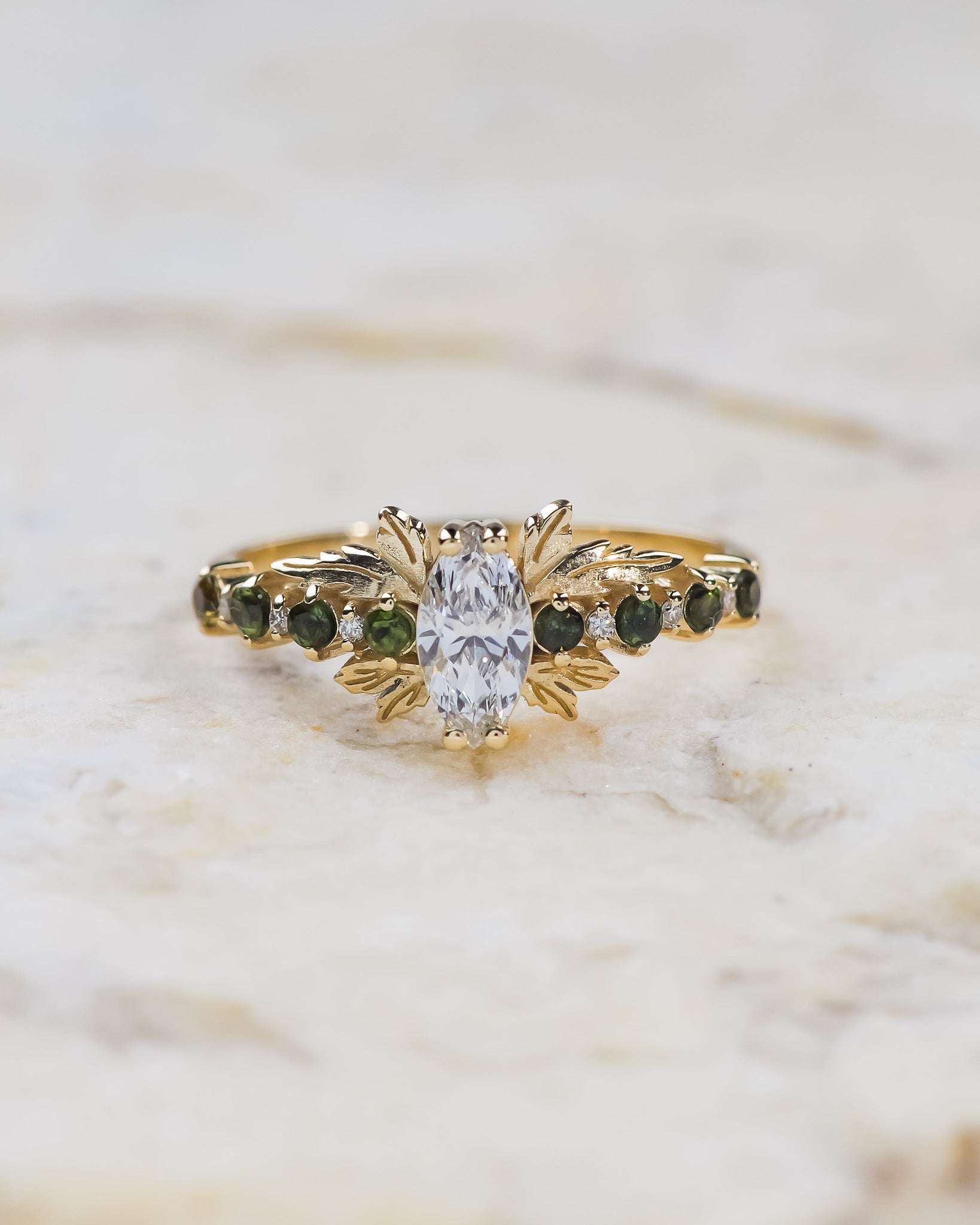 Diamonds and tourmalines engagement ring / Verbena - Eden Garden Jewelry™