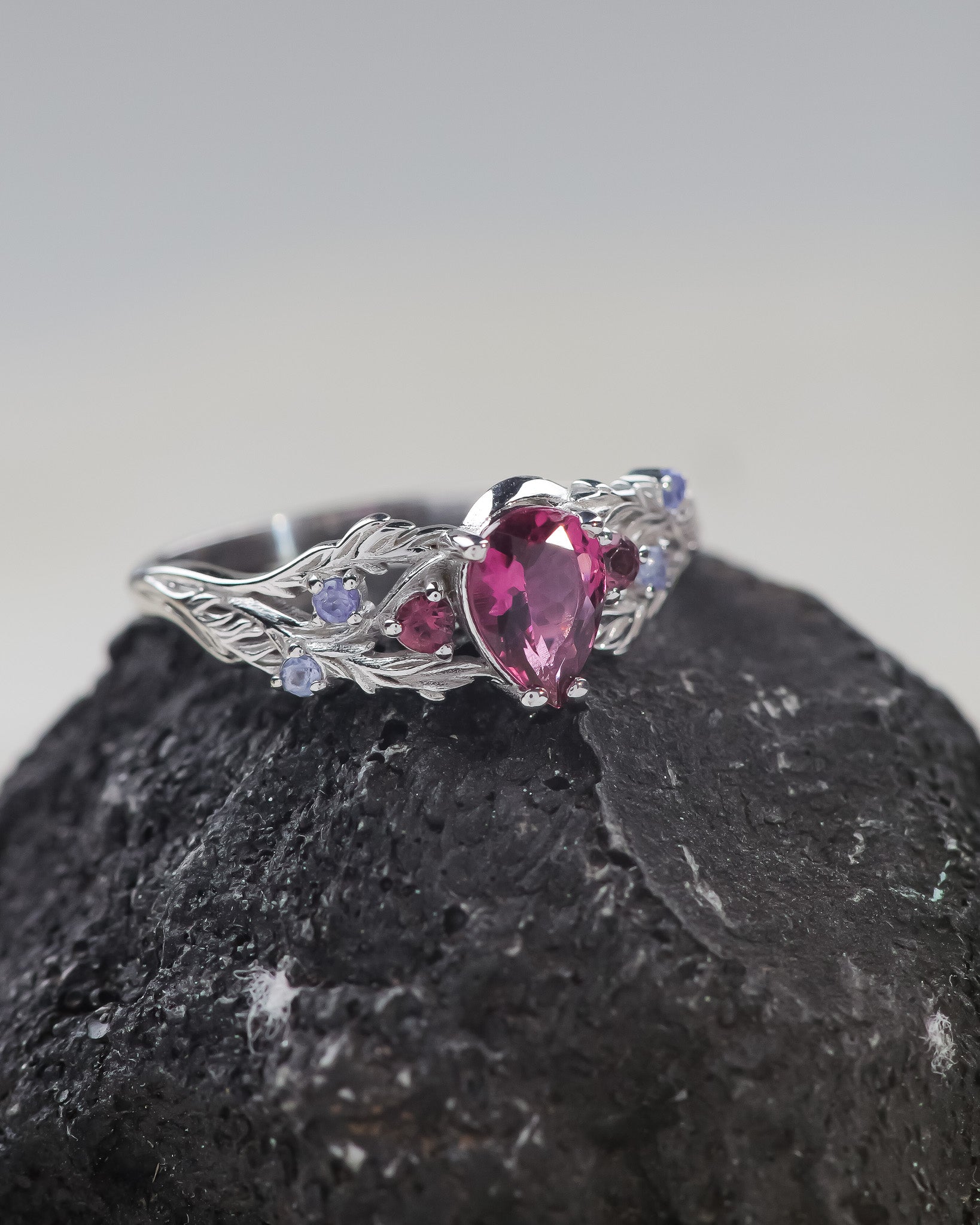 Natural pink tourmaline engagement ring with tourmalines and tanzanites / Japanese Maple - Eden Garden Jewelry™