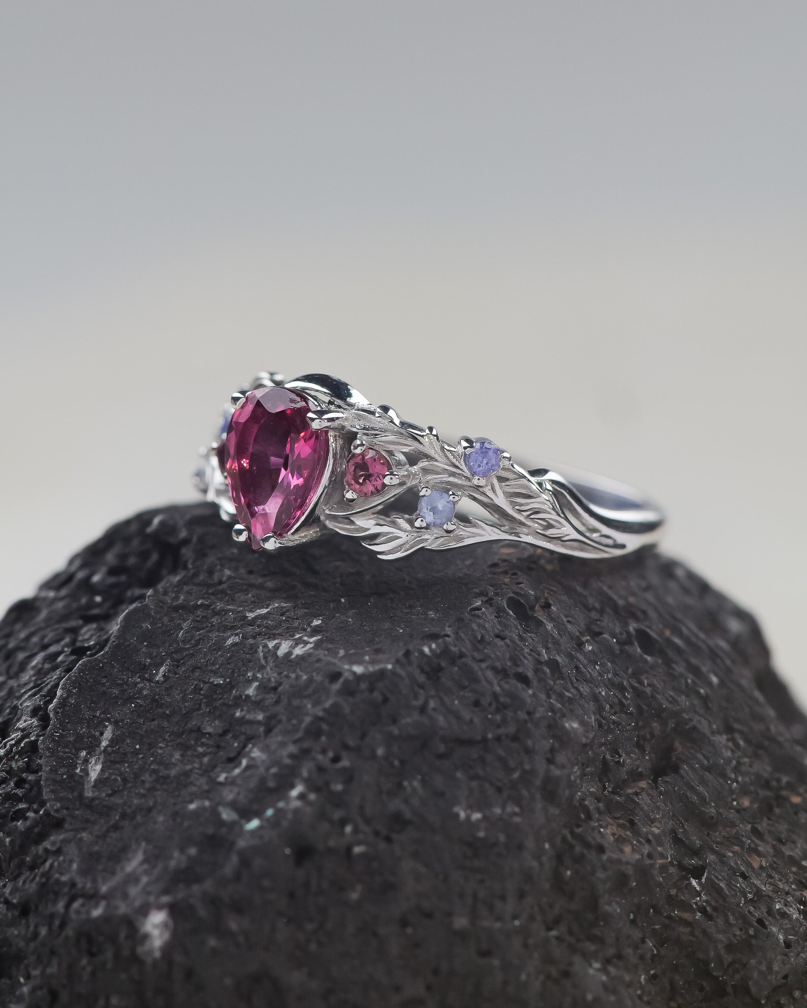 Natural pink tourmaline engagement ring with tourmalines and tanzanites / Japanese Maple - Eden Garden Jewelry™